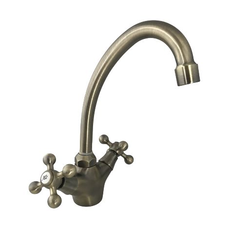 Bagnoclic – Robinet mélangeur de cuisine en laiton – Bec haut mobile avec aérateur – Flexibles inox F.12x17 – Finition vieux laiton