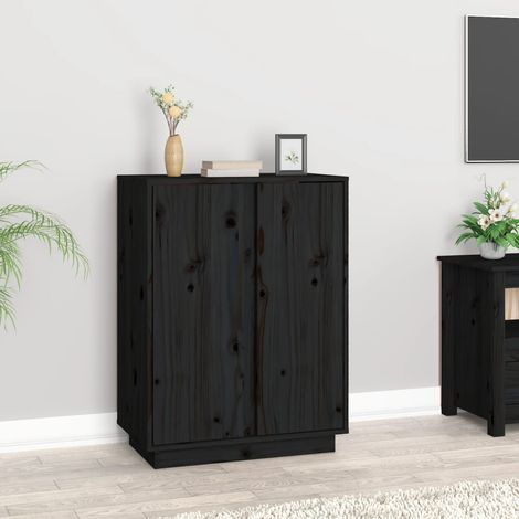 Buffet Meuble de rangement Commode Noir 60x35x80 cm Bois massif de pin 85816 (1/5)