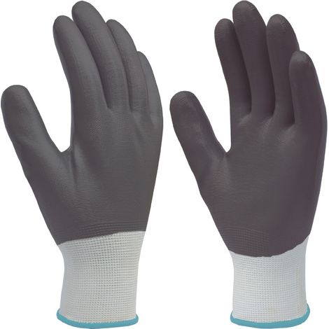Guantes de poliéster y recubrimiento completo de nitrilo (Talla 9) color blanco y gris (1/5)