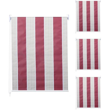 [JAMAIS UTILISÉ] Lot de 4 stores à enroulement HHG-338, stores à enroulement latéral, 100x160cm protection solaire opaque, rouge/blanc/beige (1/5)