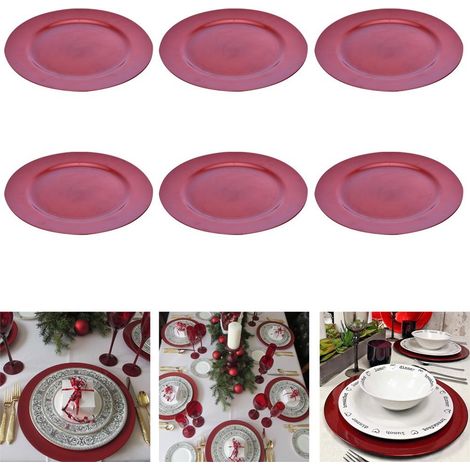 TrAdE Shop Traesio - 6 X Sottopiatti Natalizi In Plastica 33cm Decorazioni Natale Per La Tavola Rosa - (1/2)