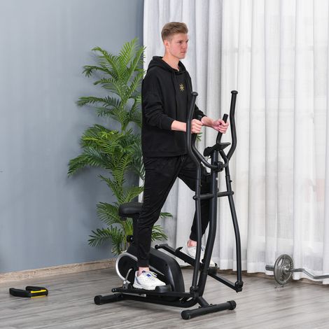 Vélo elliptique magnétique pour la maison avec écran LCD. 8 niveaux de résistance et siège réglable. 103 x 62 x 151 cm, noir.