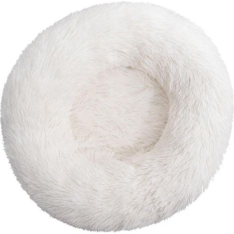 Rundes Hundebett Plüsch Donut 100cm Weiß, Waschbar, Rutschfest