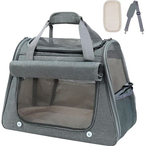 1 Caisse de Transport Pliable,Chien Chat Chiots,Jusqu'à 6 Kg,45x25x34cm,Matelas Amovible,Voyage Avion Voiture