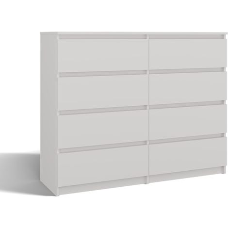 Commode moderne 8 tiroirs 120x40x97 cm – Corps en panneaux de particules laminés – Façades sans poignées – Finition blanche (1/5)