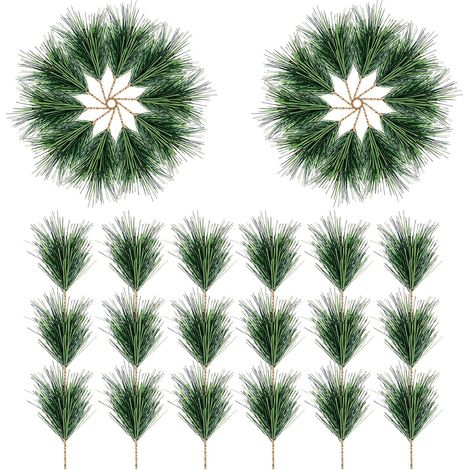 10 Pièces Aiguilles de pin, Plastique résistant, 3 branches par tige, Décoration Noël, Intérieur et extérieur (1/5)