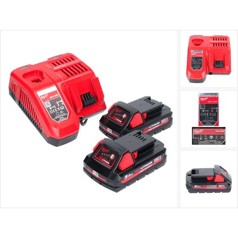 Milwaukee M18 NRG-302 Batería de Arranque High Output 2x 18 V 3.0 Ah / 3000 mAh Li-Ion batería ( 2x 4932471069 ) + M12-18FC cargador ( 4932451079 ) (1/5)