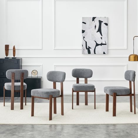Ensemble de chaises de salle à manger style mid-century moderne, lot de 4 chaises en lin épaisses capitonnées avec dossier incurvé, chaise de repas style rustique, chaise de cuisine.
