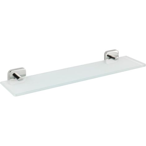 Étagère murale en verre Mezzano pour salle de bain – Fixation acier inox – Dimensions 46,5x5,5x13,5 cm – Verre satiné moderne (1/3)