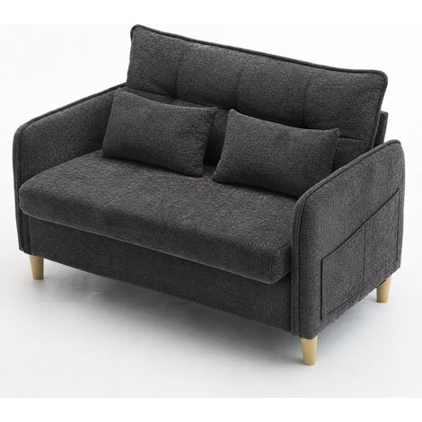 Divano a 2 posti 127 cm in tessuto chenille grigio scuro con braccioli e tasche laterali (1/5)
