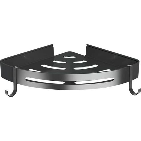 CSPARKV Estante de ducha de esquina de metal sin perforaciones con 2 ganchos de ducha, soporte autoadhesivo a prueba de óxido para artículos de baño, 2 piezas (negro)