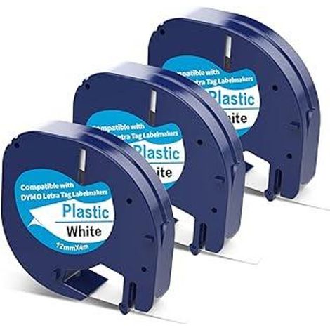 3 étiquettes compatibles avec les rubans d'étiquettes Dymo Letratag (12 mm x 4 m), compatibles avec les étiqueteuses Dymo Letratag XR LT-100H et LT-100T, noir sur blanc.