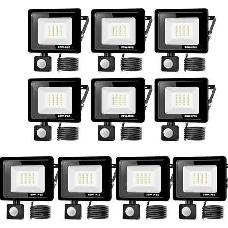 10PACK - 20W Projecteur LED détecteur de mouvement,Blanc Froid (6000K) 2000LM Exterieur Avec Detecteur Imperméable IP66 sécurité pour, garage, couloir XPGGY-20W (1/5)