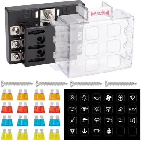 1 Boîte Fusibles 6 Voies, PBT Ignifuge, Couvercle PC Transparent, Pour Auto Bateau (1/5)