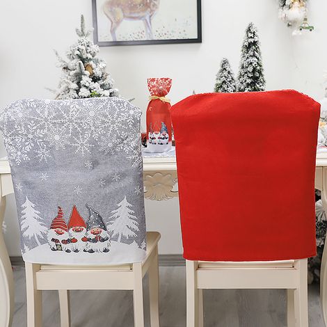 Lot de 2 housses de dossier de chaise de Noël en tissu, protégeant les chaises de salle à manger et de cuisine, et servant également de décoration festive, couleur rouge. (1/5)