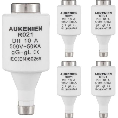 DII E27 R021 Fusibles Céramique Spirale Diazed Fusible 10A Ceramique 500V 50KA pour Câbles et Protection Ligne (Paquet de 5) (1/5)