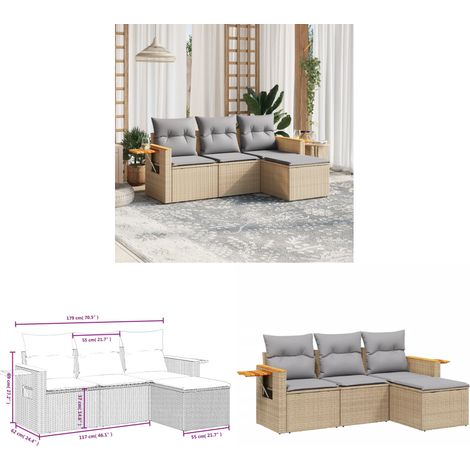 4-tlg. Garten-Sofagarnitur mit Kissen Beige Poly Rattan - Gartenmöbel - Sofasatz - PE-Rattan Möbel - Outdoor Sofa - Lounge Set - Home & Living (1/3)