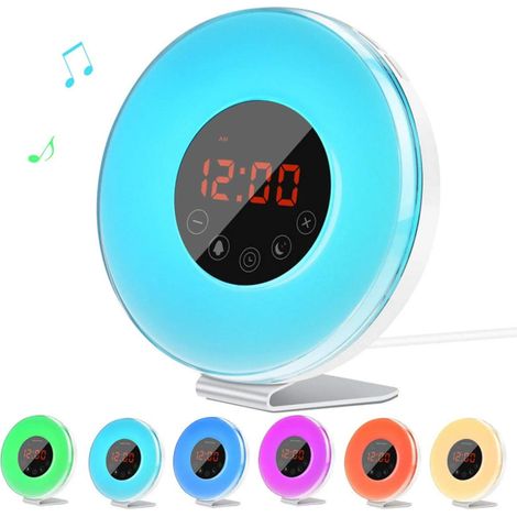 MINKUROW Weckerlicht, Weckerlicht mit UKW-Radio für Erwachsene und Kinder, 7 bunte LED-Leuchten, 6 Alarmtöne, 10 Helligkeitsstufen, Sonnenaufgangssimulation (1/5)