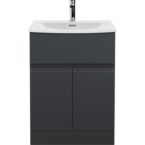 Hudson Reed Urban Satin Soft Black 600mm Floor Standing Single Drawer 2 Door Vanity Unit and Curved Ceramic Basin - URB1403G (1/5)