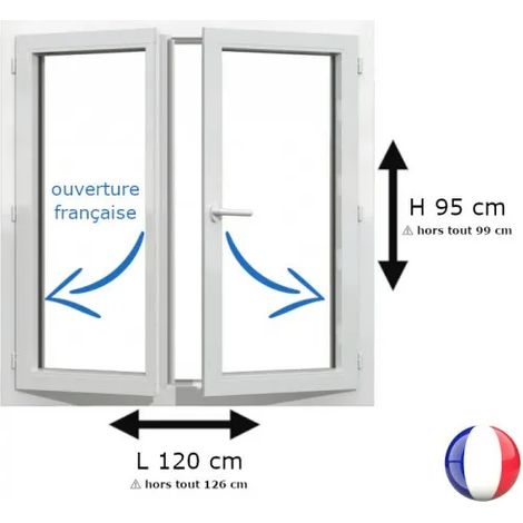 Fenêtre PVC 2 vantaux H 95 x L 120 cm OF pour pose en neuf avec poignée
