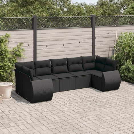 Salon de jardin modulable 7 pcs en résine tressée avec coussins noir pour extérieur - PANGIVO (1/5)