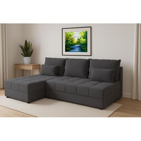 AX LIVING Anthrazit Ecksofa Klein mit Schlaffunktion Dolceo L Steppung