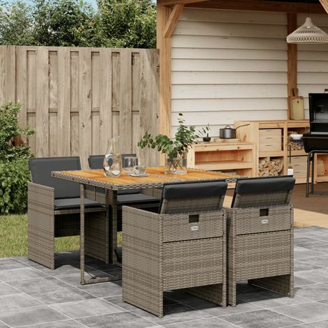 Ensemble à manger de jardin 5 pcs coussins gris résine tressée vidaXL