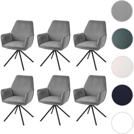 6x chaise de salle à manger HWC-G67 avec accoudoirs, pivotante Auto-Position - velours, anthracite-bleu (1/5)