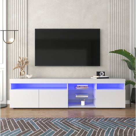 Mueble TV 180x35x48 cm en MDF blanco, LED regulable, con almacenaje para salón FloraGrace (1/5)
