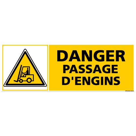 Panneau DANGER PASSAGE D'ENGINS (C0373) - Aluminium 2 mm - 980 x 350 mm