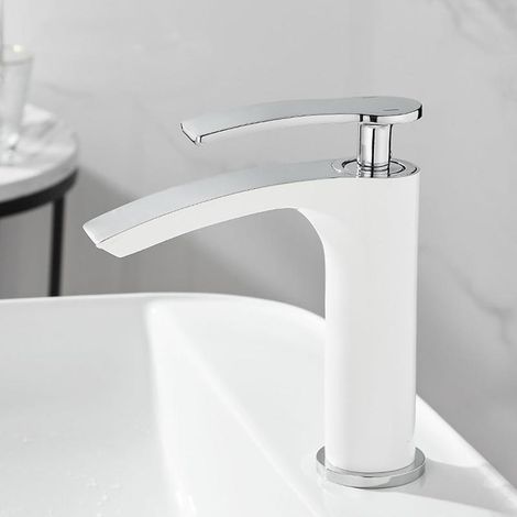 White chrome waterfall faucet for washbasin, modern design hot and cold water bathroom mixer tap (1/5)