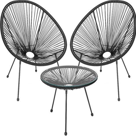 Set Patio in Polyrattan con 2 Sedie e 1 Tavolo per Giardino Esterno Nero (1/5)