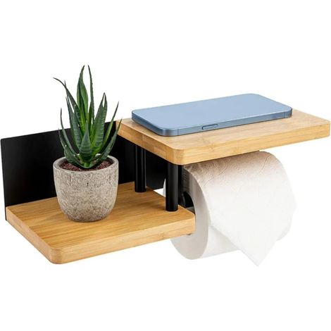 Porte-papier toilette mural avec étagère, rangement à 2 niveaux (1/5)