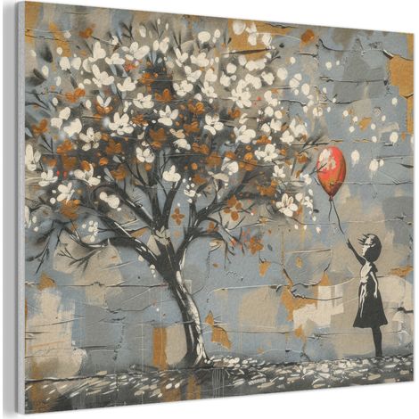 TABLEAU ACOUSTIQUE Arbre - Graffiti - Banksy Style - Balloon Girl Panneau Insonorisant 80x60 cm (1/5)