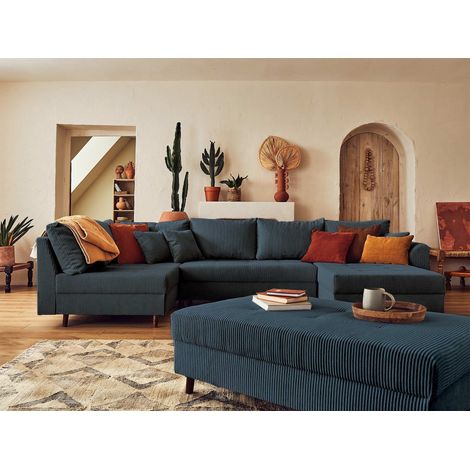 Rune – wohnlandschaft links – 7-sitzer – mit hocker – aus cord - nachtblau