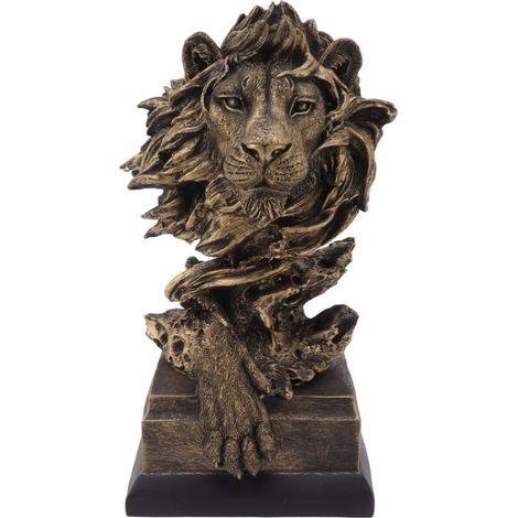 Sculpture de tête de Lion en résine, Statue décorative artistique vive et réaliste pour salon, couloir d'étude (1/5)