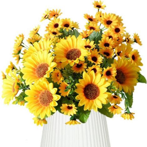 Tournesol Artificiel - Soie avec Tige Métallique - Décoration Maison Mariage Jardin Fête - Lot de 4 (1/5)