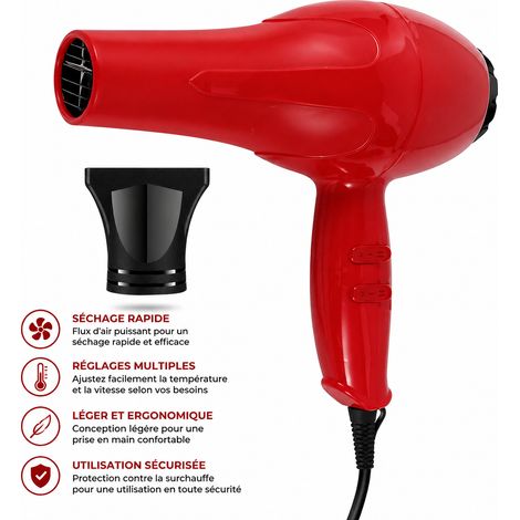 Sèche-cheveux compact pliable 1000W rouge prise européenne 130 rouge 330 g – Livraison gratuite