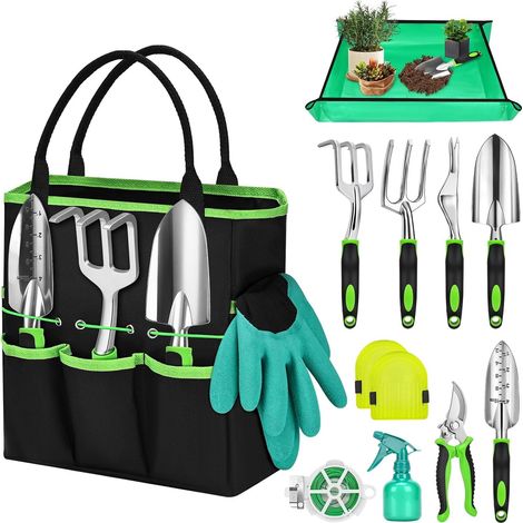 Outils de Jardinage, 12 Pièces kit Jardinage avec Petite Pelle Jardinage, Sac de Rangement, Tapis de Rempotage, Cadeau de Jardin pour Les Adulte, Hommes et Les Femmes (1/5)