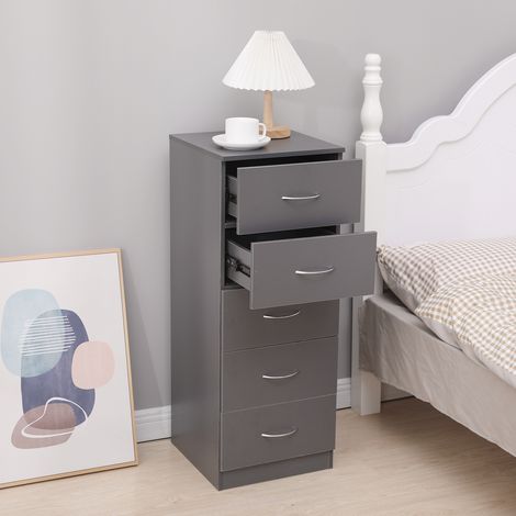 SJLERST Table de Chevet,Commode avec 5 Tiroirs,Armoire de rangement, présentoir, armoire latérale avec 5 tiroirs, pour chambre à coucher, salon, cuisine (1/5)