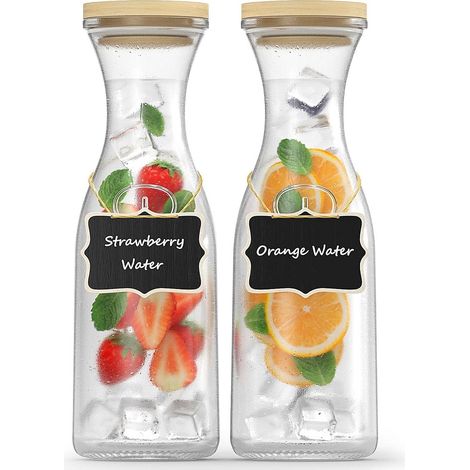 Set de 2 carafes en verre 1 litre, carafe à eau avec couvercle (1/5)