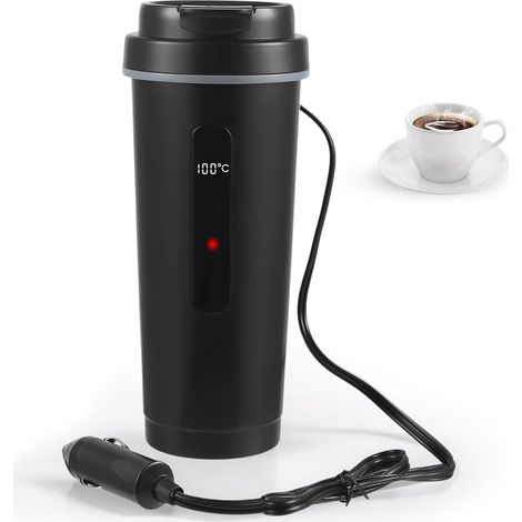 Bouilloire de voiture 500 ml 12V/24V, tasse chauffante portable en acier inoxydable 316, affichage LCD de la température, bouilloire de voyage pour voiture et camion (1/5)