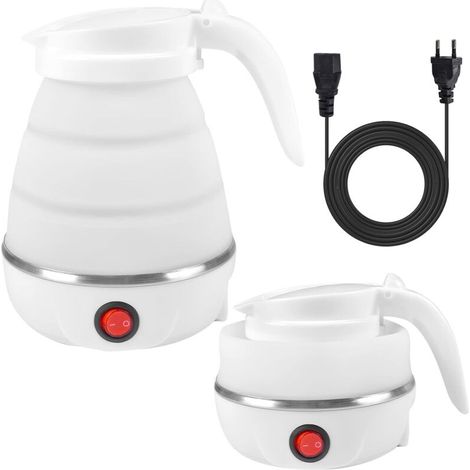 Foldable Electric Kettle, Silicone Travel Kettle, Portable Kettle Mini Travel Kettle with Stainless Steel Bottom(White)