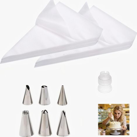 100 PCS Poche a Douille Patisserie, Poches à Douille Moyenne Transparentes Comprenant 7 Douilles en INOX DIY Patisserie Accessoire Kit pour Décoration de Cupcake et Muffins Gâteaux (1/5)