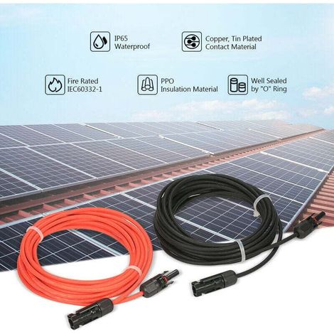 Enowelir Cable d'extension de panneau solaire avec connecteur MC4, paire rouge + noire, 14AWG 4 metres - RW (1/5)