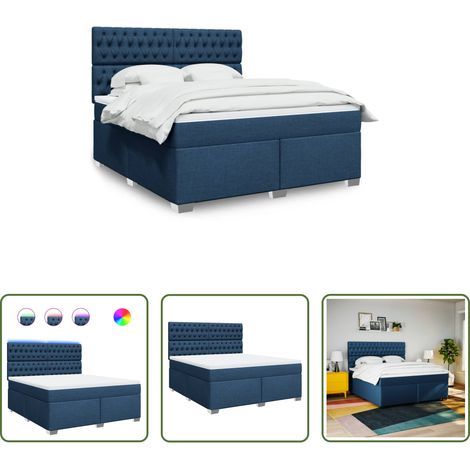 vidaXL LED-Beleuchtung - Boxspringbett mit Matratze Blau 180x200 cm Stoff (1/5)
