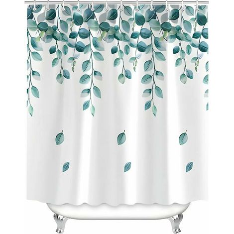 RHG Rideau de douche 120 x 200 cm Feuilles vertes Usine Ourlet lesté Textile anti-moisissure, hydrofuge, rideaux de bain en tissu polyester lavable pour salle de bain, baignoire avec 8 anneaux de ride