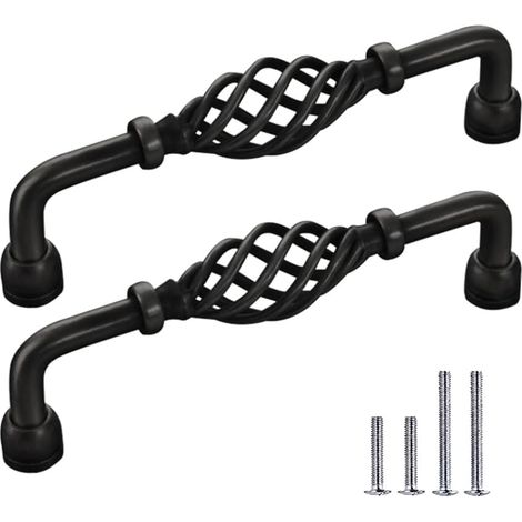Lot de 4 poignées de placard traditionnelles en métal avec espacement des trous de 128 mm, poignée de porte de meuble en forme de cage à oiseaux (1/5)