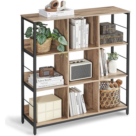 Mobile contenitore a 3 ripiani libreria in stile industriale 9 cubi per soggiorno ufficio corridoio cucina 100 x 30 x 1031 cm marrone 120006397