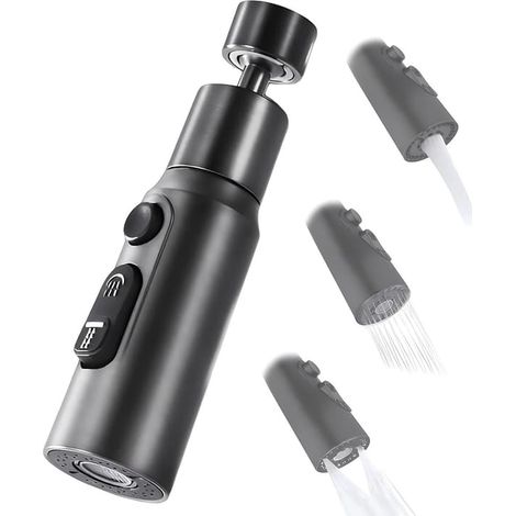 Support de robinetterie, mitigeur de cuisine rotatif à 360°, buse de pulvérisation à 3 modes de fonctionnement, convient aux éviers de cuisine et de salle de bain (noir) (1/4)